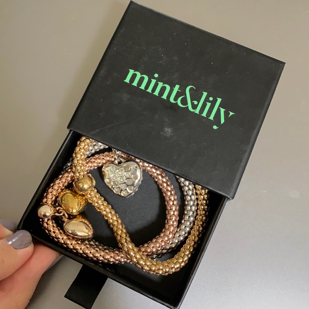 2 Sets of 3 heart bracelets